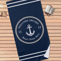 Nautic Navy Blue Boat Name Anchor Rope