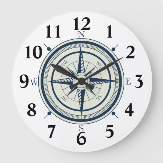 Nautic Navy Blue Compass Große Wanduhr