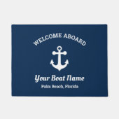 Nautic Navy Blue Custom Boat Name Anchor Doormat Fußmatte (Vorderseite)