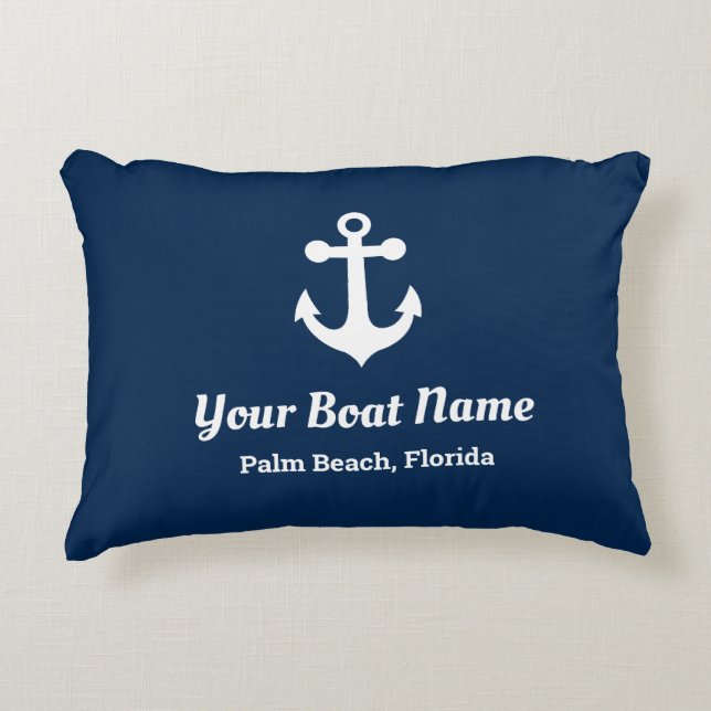 Nautic Navy Blue Custom Boat Name Lumbar Pillow Dekokissen (Vorderseite)