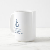 Nautic Navy Blue Custom Bootname Kaffeetasse (Vorderseite Links)