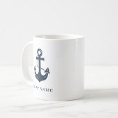 Nautic Navy Blue Custom Bootname Kaffeetasse (Vorderseite Links)