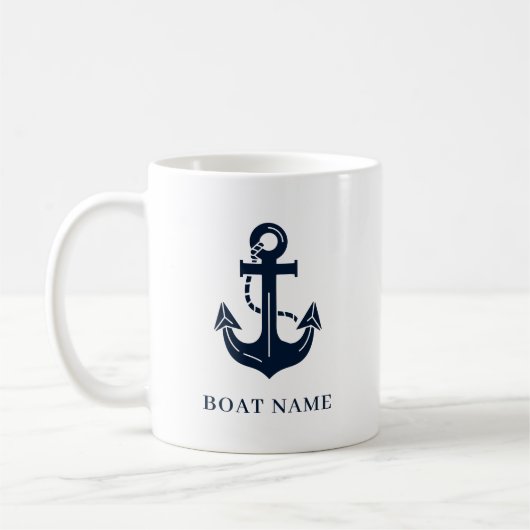 Nautic Navy Blue Custom Bootname Kaffeetasse (Links)
