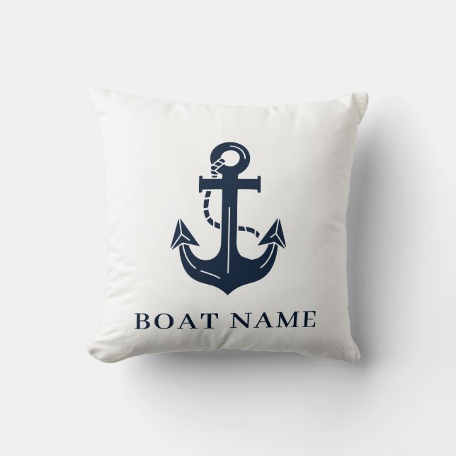 Nautic Navy Blue Custom Bootname Kissen (Vorderseite)