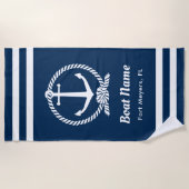 Nautic Navy Blue Custom Bootname Strandtuch (Vorderseite)