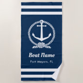 Nautic Navy Blue Custom Bootname Strandtuch (Vorderseite)