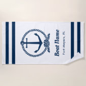 Nautic Navy Blue Custom Bootname Strandtuch (Vorderseite)