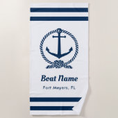 Nautic Navy Blue Custom Bootname Strandtuch (Vorderseite)