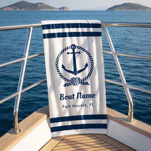 Nautic Navy Blue Custom Bootname Strandtuch