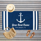 Nautic Navy Blue Custom Bootname Strandtuch
