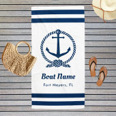 Nautic Navy Blue Custom Bootname Strandtuch