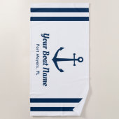 Nautic Navy Blue Custom Bootname Strandtuch (Vorderseite)
