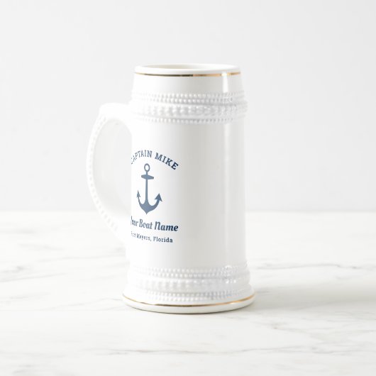 Nautic Navy Blue Custom Captain Boat Name Bierglas (Vorderseite Links)