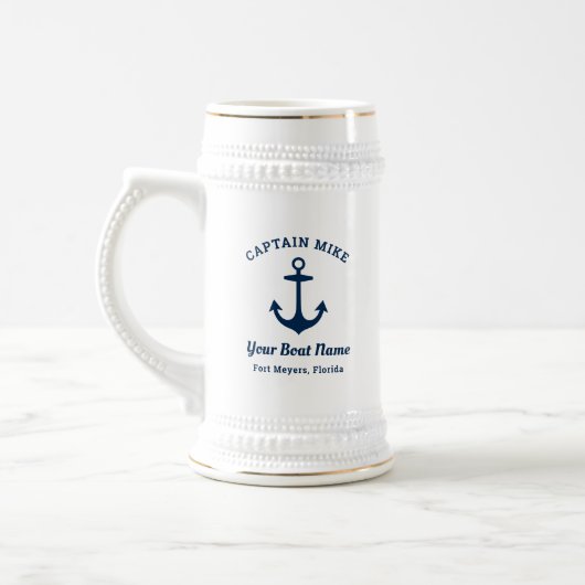 Nautic Navy Blue Custom Captain Boat Name Bierglas (Links)