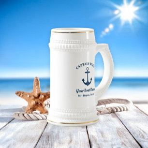Nautic Navy Blue Custom Captain Boat Name Bierglas