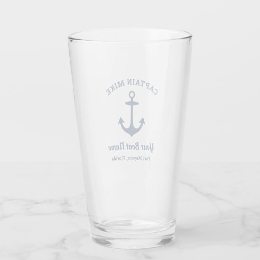 Nautic Navy Blue Custom Captain Boat Name Glas (Rückseite)