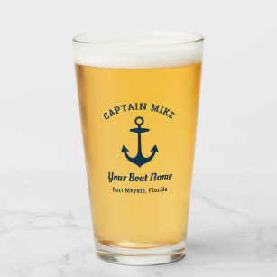 Nautic Navy Blue Custom Captain Boat Name Glas