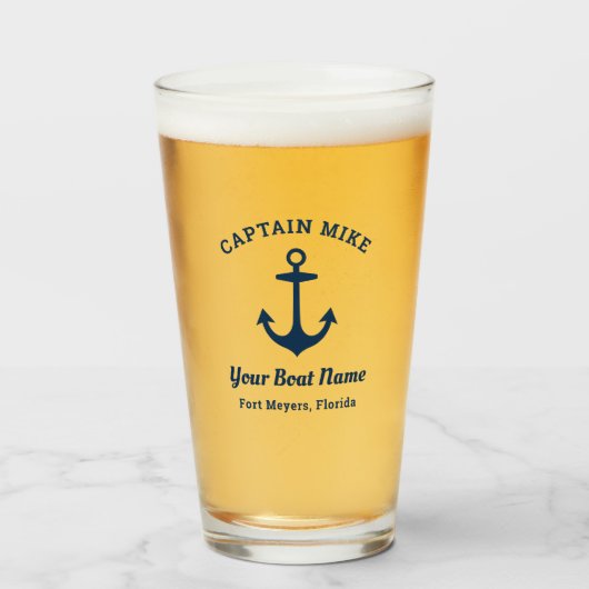 Nautic Navy Blue Custom Captain Boat Name Glas (Vorne (Gefüllt))
