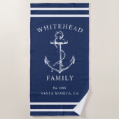 Nautic Navy Blue Custom Family Anchor Strandtuch (Vorderseite)