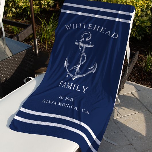 Nautic Navy Blue Custom Family Anchor Strandtuch