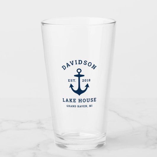 Nautic Navy Blue Custom Family Lake House Glas (Vorderseite)
