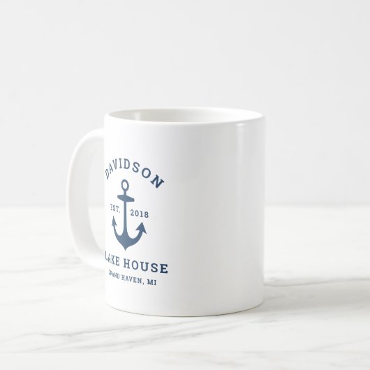 Nautic Navy Blue Custom Family Lake House Kaffeetasse (Vorderseite Links)