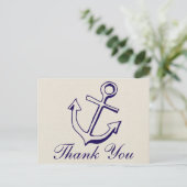 Nautic Navy Blue Danke Anchor Tan Wedding Postkarte (Stehend Vorderseite)