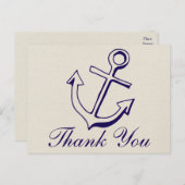 Nautic Navy Blue Danke Anchor Tan Wedding Postkarte (Vorne/Hinten)