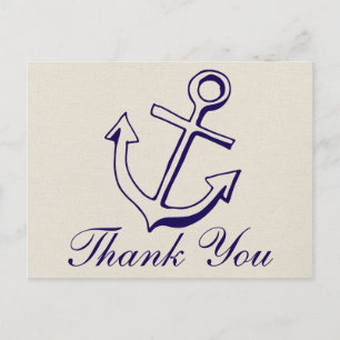 Nautic Navy Blue Danke Anchor Tan Wedding Postkarte