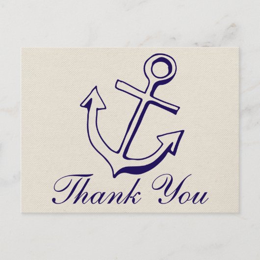 Nautic Navy Blue Danke Anchor Tan Wedding Postkarte (Vorderseite)