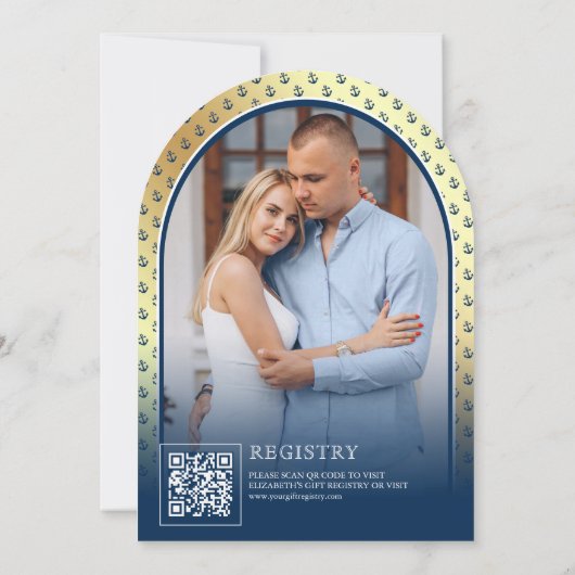 Nautic Navy Blue Gold Anchor Arch Brautparty Einladung (Rückseite)