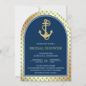 Nautic Navy Blue Gold Anchor Arch Brautparty Einladung (Vorderseite)