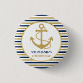 Nautic Navy Blue Gold Anchor Button (Vorderseite)