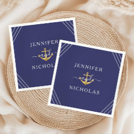 Nautic Navy Blue Gold Anchor Hochzeit Serviette