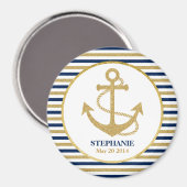 Nautic Navy Blue Gold Anchor Magnet (Vorderseite/Rückseite)