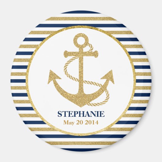 Nautic Navy Blue Gold Anchor Magnet (Vorne)