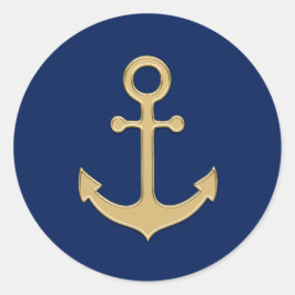 Nautic Navy Blue Gold Anchor Polterabend Runder Aufkleber