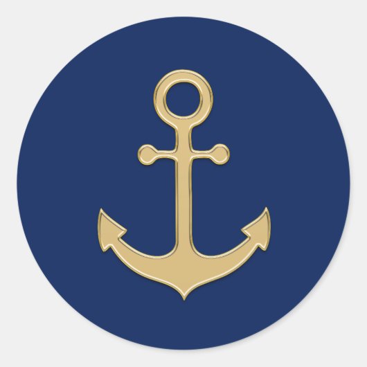 Nautic Navy Blue Gold Anchor Polterabend Runder Aufkleber (Vorderseite)