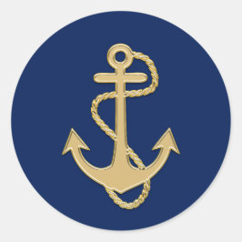 Nautic Navy Blue Gold Anchor Polterabend Runder Aufkleber