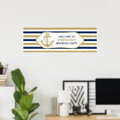 Nautic Navy Blue Gold Anchor Poster (Heimbüro)