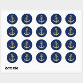 Nautic Navy Blue Gold Anchor Wedding MONOGRAMS Runder Aufkleber (Blatt)