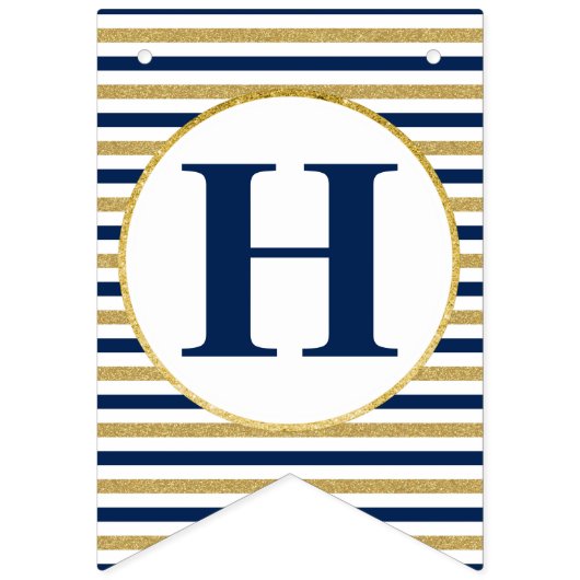 Nautic Navy Blue Gold Anchor Wimpelkette (Zweite Fahne)