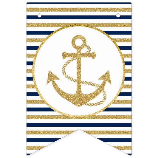 Nautic Navy Blue Gold Anchor Wimpelkette (Erste Fahne)