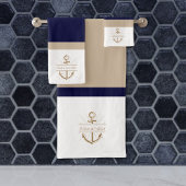 Nautic Navy Blue Khaki White Anchor Monogram Badhandtuch Set