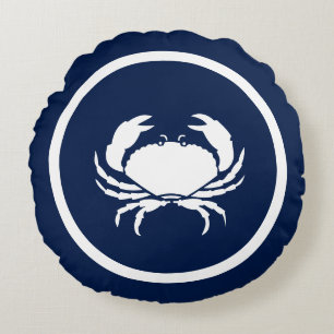 Nautic Navy Blue Lobster CRAB Rundes Kissen