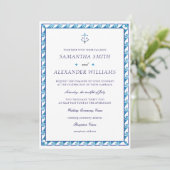 Nautic Navy Blue Monogram Anchor Wedding Einladung (Stehend Vorderseite)