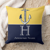 Nautic Navy Blue Mustard Yellow Anchor Monogram Kissen (Decke)
