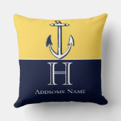 Nautic Navy Blue Mustard Yellow Anchor Monogram Kissen (Rückseite)