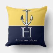 Nautic Navy Blue Mustard Yellow Anchor Monogram Kissen (Vorderseite)