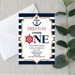 Nautic Navy Blue One 1. Geburtstagsparty Einladung